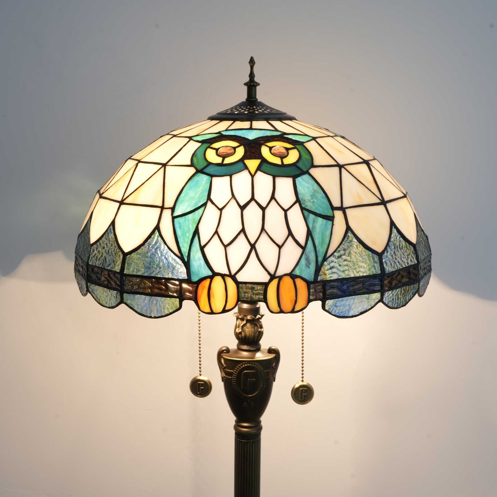 Blivuself Tiffany Floor Lamp 16 Inch Stained Glass Lamp Owl Fat Base Upright Classic Floor Lamp For Bedrooms Dorms Living Rooms Dining Rooms And Study Tiffany Retro Style Classical Art Furniture Decoration (OFN48)