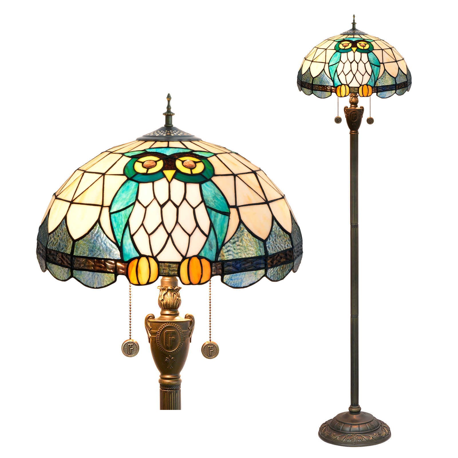 Blivuself Tiffany Floor Lamp 16 Inch Stained Glass Lamp Owl Fat Base Upright Classic Floor Lamp For Bedrooms Dorms Living Rooms Dining Rooms And Study Tiffany Retro Style Classical Art Furniture Decoration (OFN48)