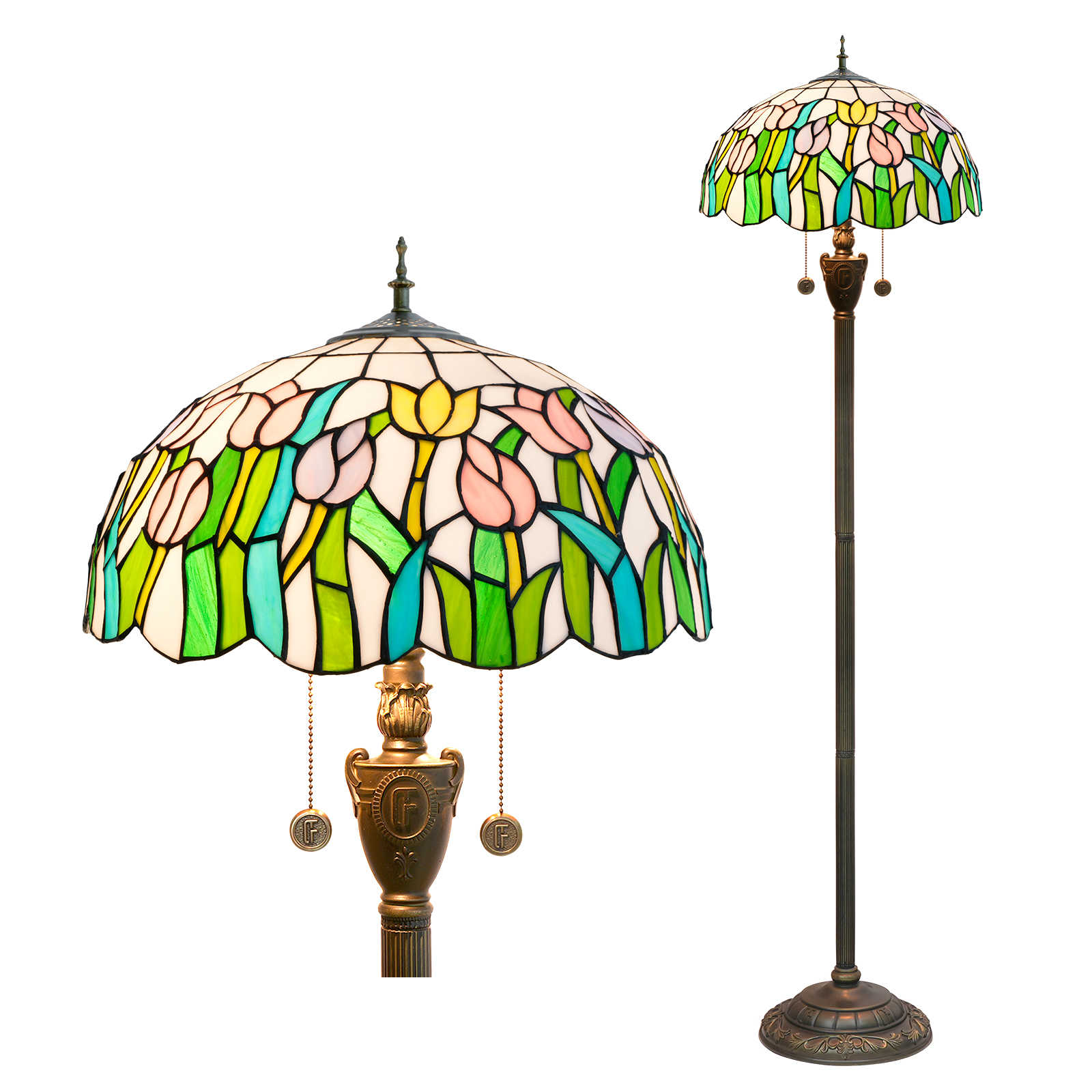Blivuself Tiffany Floor Lamp 16-Inch Stained Glass Lamp Tulip Grease Base Upright Classic Floor Lamp Suitable For Bedrooms Dormitories Living Rooms Dining Rooms And Studies Tiffany Retro Style Classical Art Furniture Decoration (OFN49)
