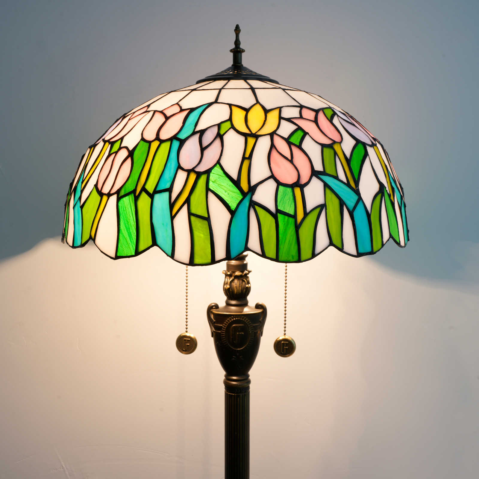 Blivuself Tiffany Floor Lamp 16-Inch Stained Glass Lamp Tulip Grease Base Upright Classic Floor Lamp Suitable For Bedrooms Dormitories Living Rooms Dining Rooms And Studies Tiffany Retro Style Classical Art Furniture Decoration (OFN49)