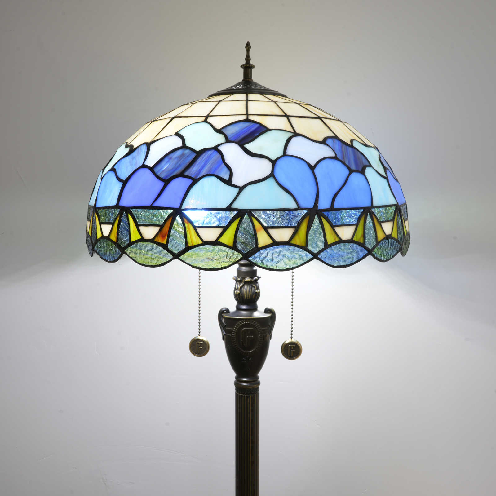 Blivuself Tiffany Floor Lamp 16-Inch Stained Glass Lamp Blue Wave Fat Base Upright Classic Floor Lamp Suitable For Bedrooms Dormitories Living Rooms Dining Rooms And Studies Tiffany Retro Style Classical Art Furniture Decoration (OFN51)