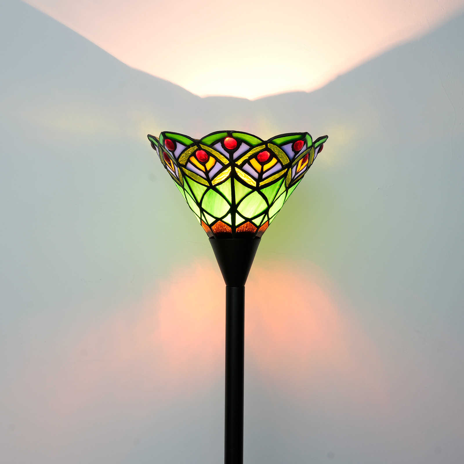 Blivuself Tiffany Floor Lamp Retro Pastoral Style 8 Inch Green Peacock Tail Handmade Stained Glass Lamp Shade, Indoor Lighting Reading Warm Romantic Atmosphere Home Decoration For Bedroom Living Room Office Study, Etc. 8 Inch Green Peacock Tail - Black Sky Floor Lamp OCT01