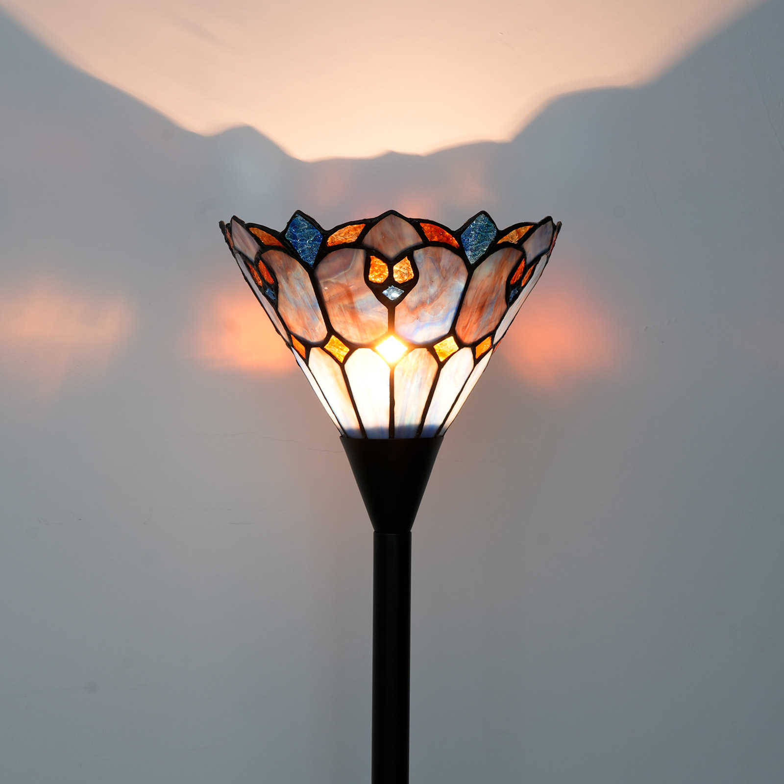 Blivuself Tiffany Floor Lamp Bohemian Style Interior Lighting Reading Retro Warm Romantic Atmosphere Home Decoration For Bedroom Living Room Office Study 8-Inch Purple Umbrella Hand-Made Stained Glass Lamp Shade, 8-Inch Purple Umbrella - Black Sky Floor Lamp OCT04