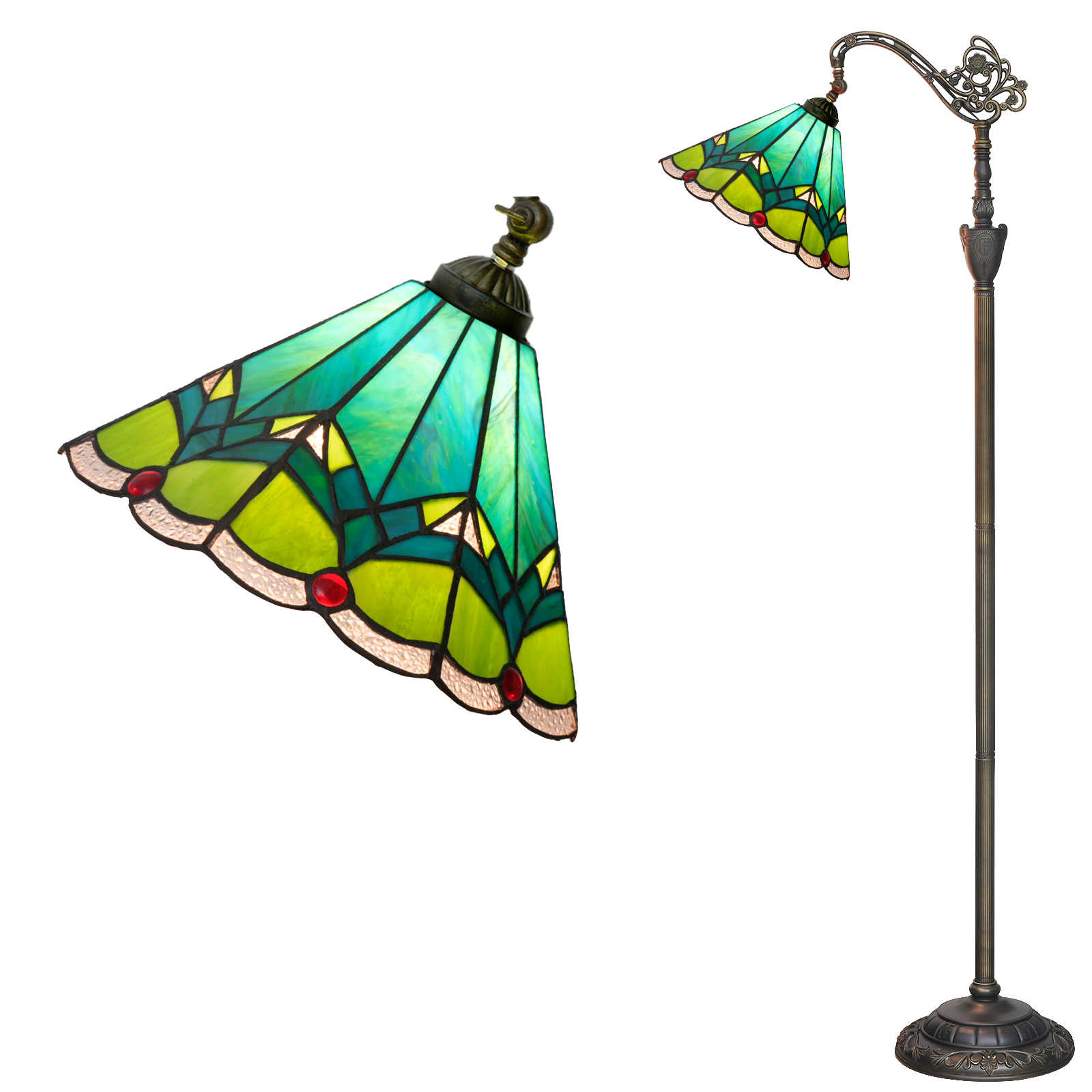 Blivuself Tiffany Floor Lamp 12-Inch Stained Glass Lamp Cyan Umbrella Shaped Resin Base Upright Classic Floor Lamp Suitable For Bedrooms Dormitories Living Rooms Dining Rooms And Studies Tiffany Retro Style Classical Art Furniture Decoration (OFX047)