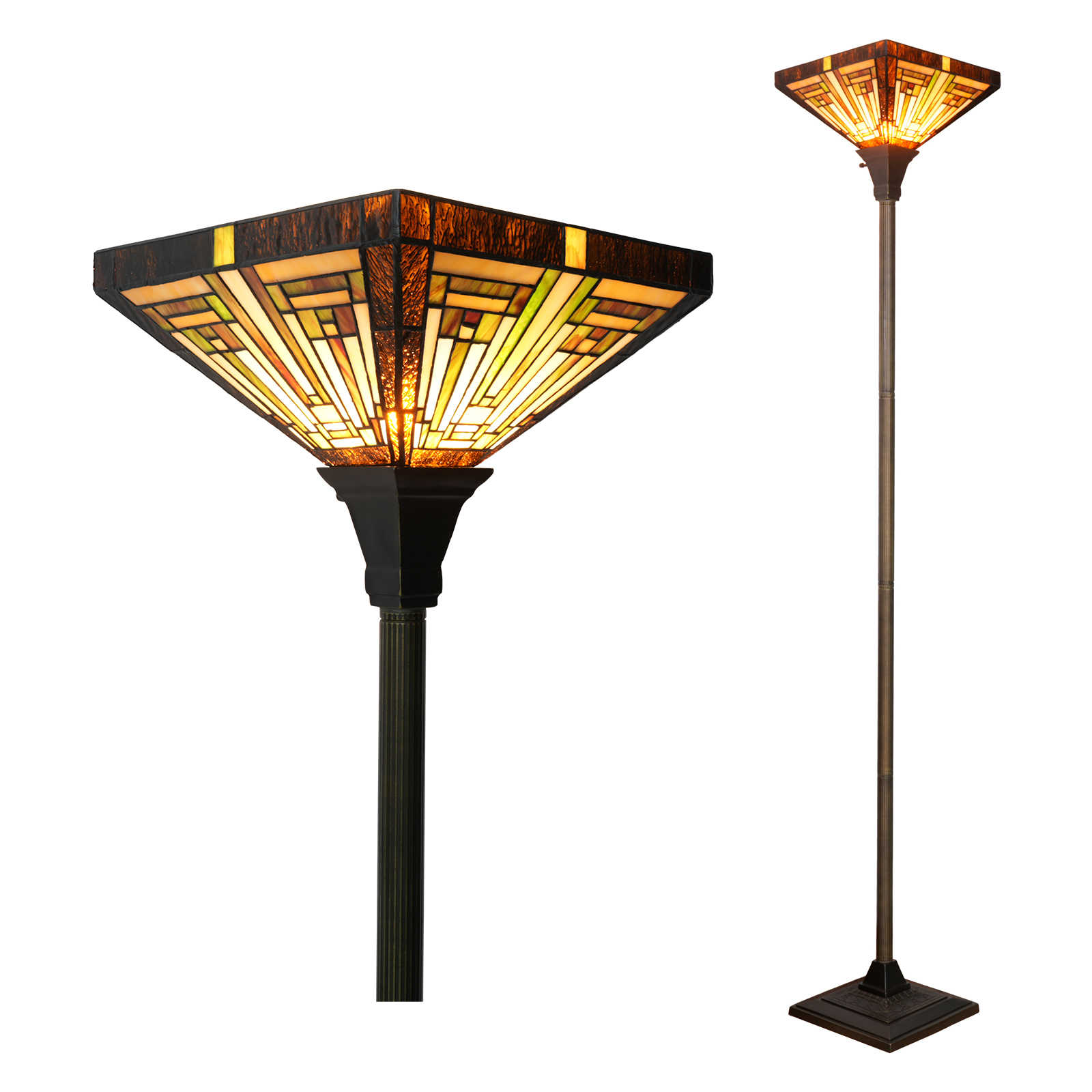 Blivuself Tiffany Floor Lamp 12-Inch Stained Glass Lamp American Square Sky Floor Lamp Resin Base Upright Classic Floor Lamp For Bedroom Dormitory Living Room Dining Room And Study Tiffany Retro Style Classical Art Furniture Decoration (OFHY04)
