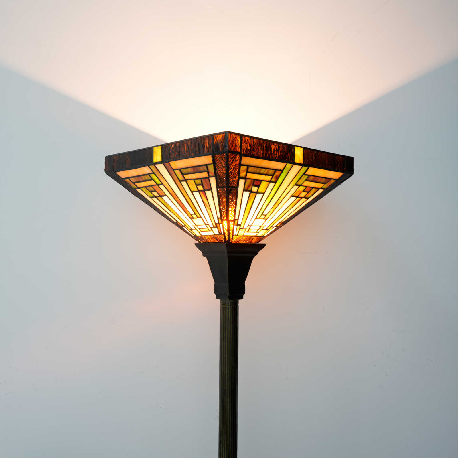 Blivuself Tiffany Floor Lamp 12-Inch Stained Glass Lamp American Square Sky Floor Lamp Resin Base Upright Classic Floor Lamp For Bedroom Dormitory Living Room Dining Room And Study Tiffany Retro Style Classical Art Furniture Decoration (OFHY04)