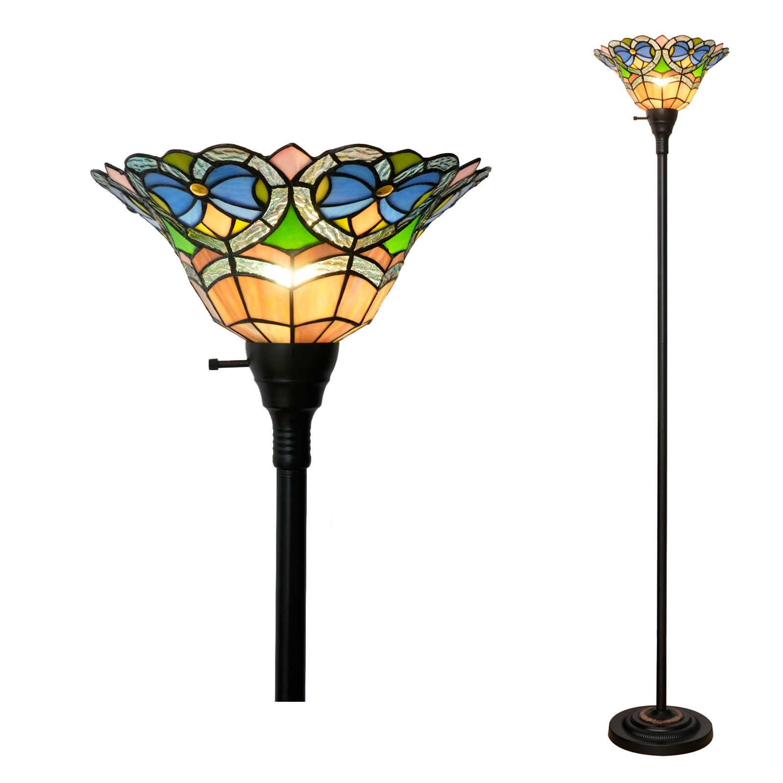 Blivuself Tiffany Floor Lamp 12-Inch Stained Glass Lamp Bow Upturning Floor Lamp Resin Base Upright Classic Floor Lamp For Bedroom Dormitory Living Room Dining Room And Study Tiffany Retro Style Classical Art Furniture Decoration (OFHY05)