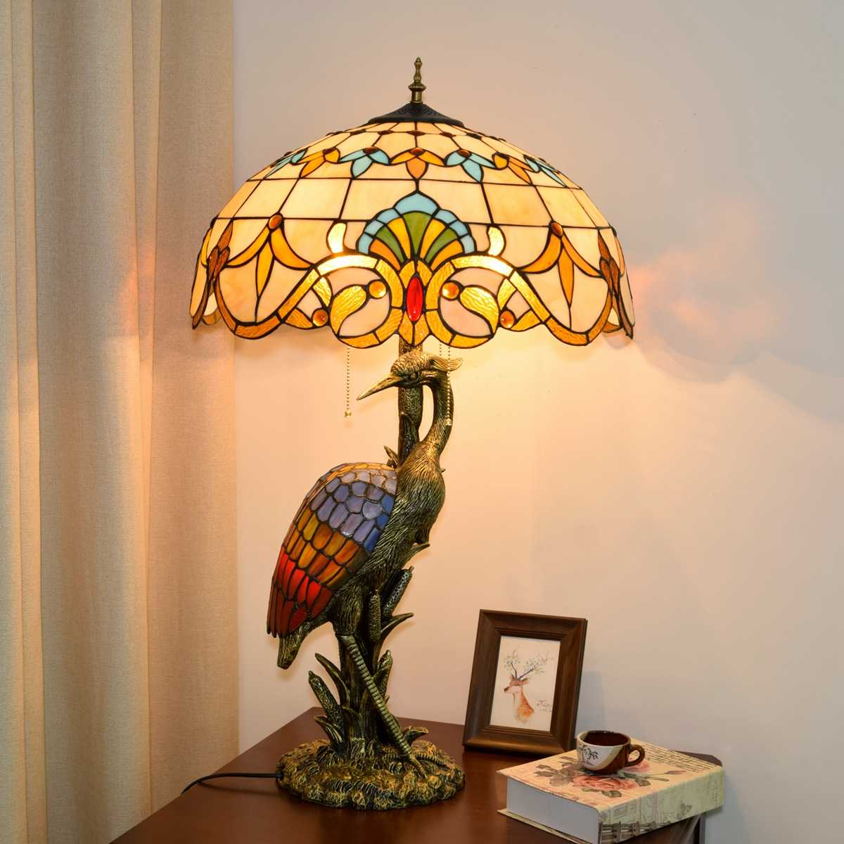 Blivuself Tiffany Lamp Stained Glass Lamp 20 Inch Baroque Female Crane Table Lamp Bronze Relief Resin Base Classic Elegant Desk Lamp For French American Living Room Bedroom Porch Retro Art Decoration Desk Lamp Tiffany Style Desk Lamp Classic Furniture Decoration (OFTX106)