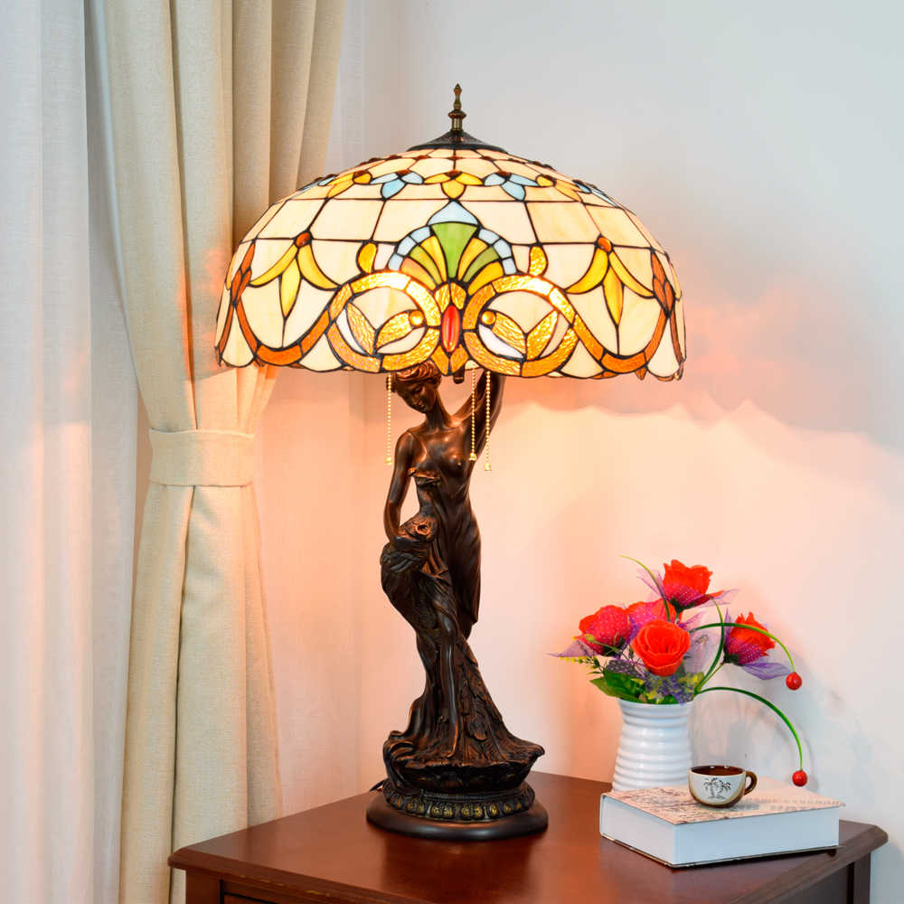 Blivuself Tiffany Lamp Stained Glass Lamp 20 Inch Baroque Peacock Female Desk Lamp Art Sculpture Living Room Bedroom Decoration Desk Lamp For Living Room Bedroom Porch Retro Art Decoration Desk Lamp Tiffany Style Desk Lamp Classic Furniture Decoration (OFTX117)