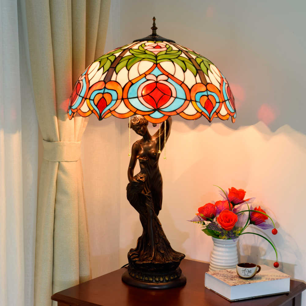 Blivuself Tiffany Lamp Stained Glass Lamp 20 Inch Fairy Peach Peacock Female Desk Lamp Art Sculpture Living Room Bedroom Decoration Desk Lamp For Living Room Bedroom Porch Retro Art Decoration Desk Lamp Tiffany Style Desk Lamp Classical Furniture Decoration (OFTX118)