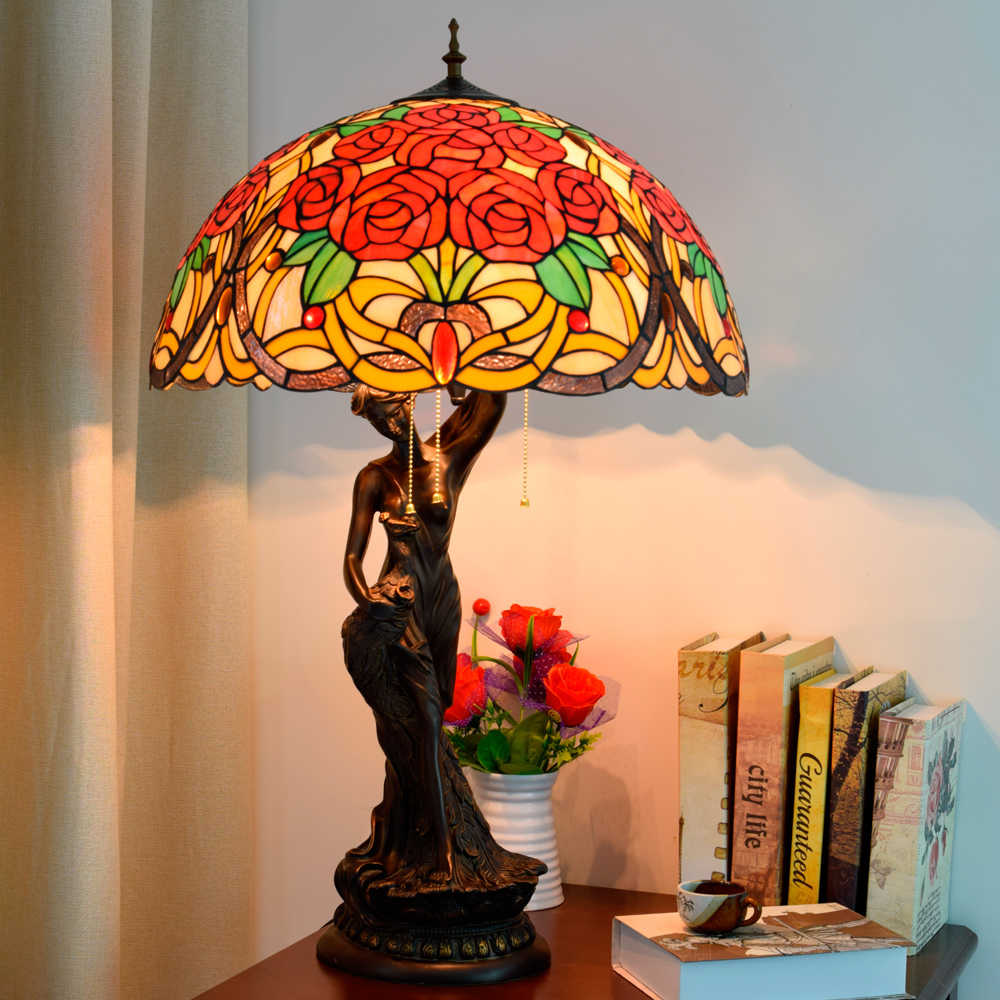 Blivuself Tiffany Lamp Stained Glass Lamp 20 Inch Rose Bloom Peacock Female Table Lamp Art Sculpture Living Room Bedroom Decoration Desk Lamp For Living Room Bedroom Porch Retro Art Decoration Desk Lamp Tiffany Style Desk Lamp Classic Furniture Decoration (OFTX129)