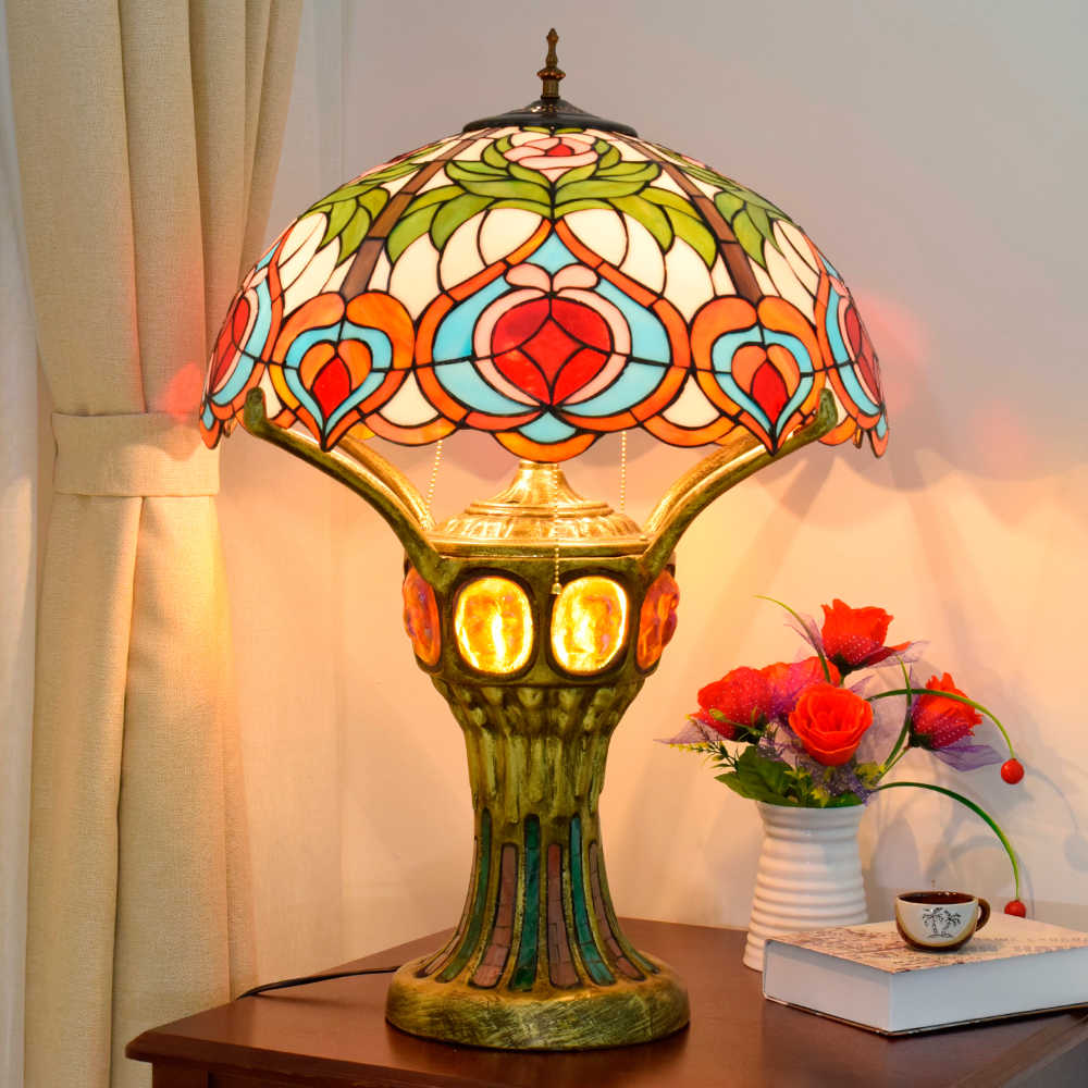 Blivuself Tiffany Lamp Stained Glass Lamp 20 Inch Xiantao Octagonal Window Siilllight European Light Luxury Atmosphere Decorative Desk Lamp For Living Room Bedroom Porch Retro Art Decorative Desk Lamp Tiffany Style Desk Lamp Classical Furniture Decoration (OFTX141)