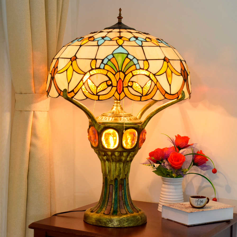 Blivuself Tiffany Lamp Stained Glass Lamp 20 Inch Baroque Octagonal Window Lamp European Light Luxury Atmosphere Decorative Lamp For The Living Room Bedroom Hallway Retro Art Decorative Lamp Tiffany Style Table Lamp Classical Furniture Decoration (OFTX142)