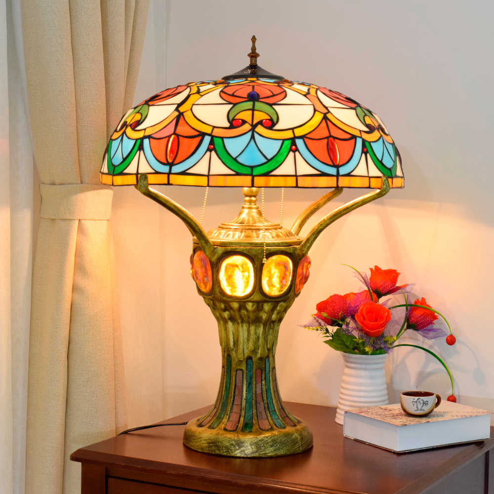 Blivuself Tiffany Lamp Stained Glass Lamp 20 Inch Heart Beaded Octagonal Window Lamp European Light Luxury Decorative Lamp Used For Living Room Bedroom Hallway Retro Art Decorative Lamp Tiffany Style Table Lamp Classical Furniture Decoration (OFTX143)