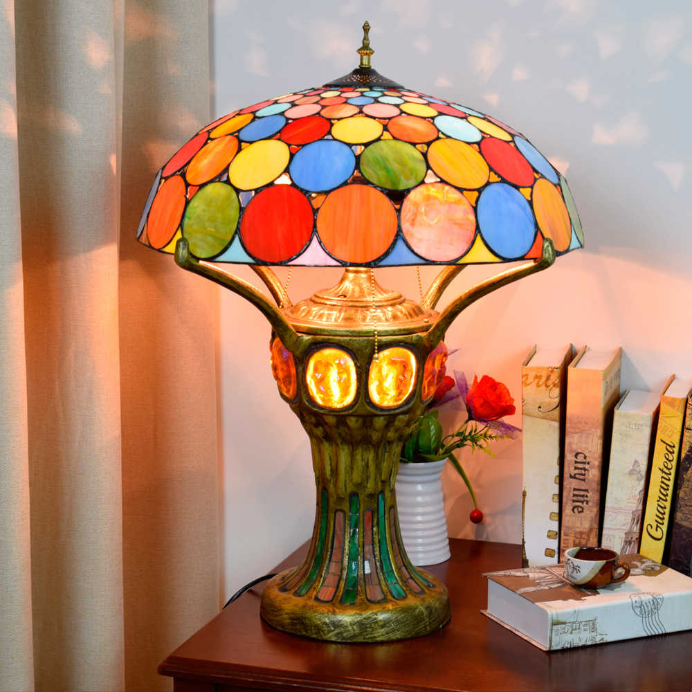 Blivuself Tiffany Lamp Stained Glass Lamp 20 Inch Colorful Round Piece Octagonal Window Lamp European Light Luxury Atmosphere Decorative Table Lamp For Living Room Bedroom Hallway Retro Art Decorative Table Lamp Tiffany Style Table Lamp Classical Furniture Decoration (OFTX137)