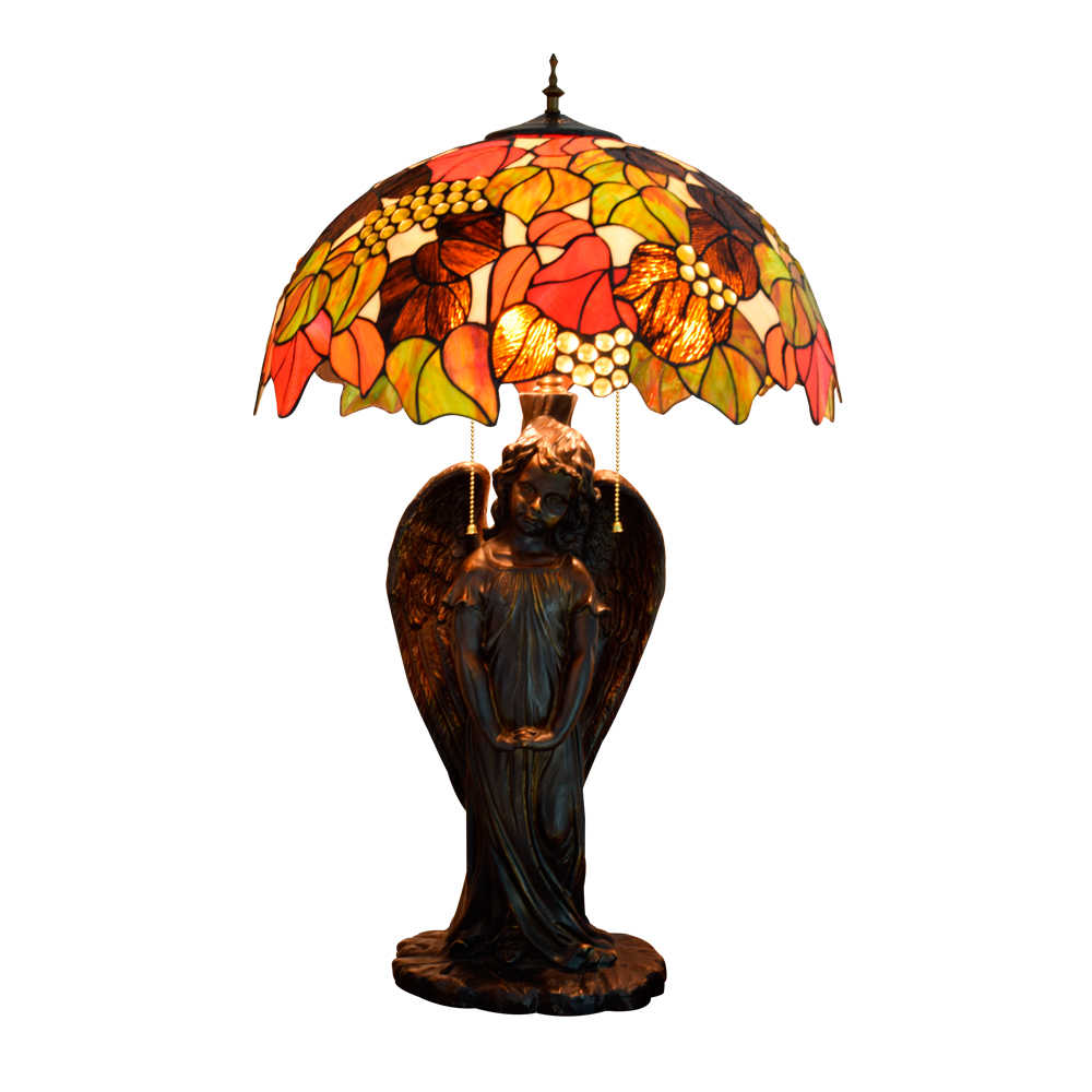 Blivuself Tiffany Lamp Stained Glass Lamp 20 Inch Maple Leaf Grapes Little Boy Angel Desk Lamp European Light Luxury Atmosphere Decoration Desk Lamp For Living Room Bedroom Hallway Retro Art Decoration Table Lamp Tiffany Style Table Lamp Classical Furniture Decoration (OFTX132)