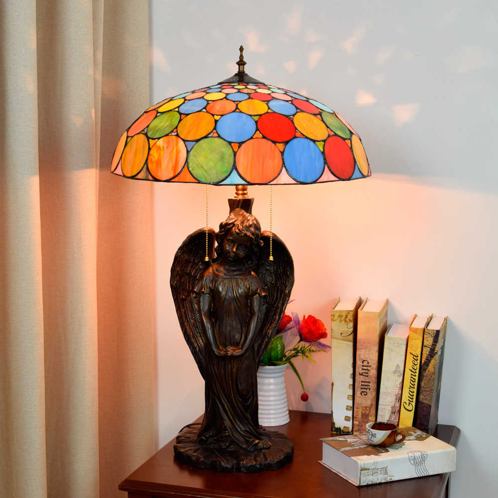 Blivuself Tiffany Lamp Stained Glass Lamp 20 Inch Colorful Round Piece Little Boy Angel Lamp European Light Luxury Decorative Lamp For The Living Room Bedroom Hallway Retro Art Decorative Lamp Tiffany Style Table Lamp Classical Furniture Decoration (OFTX133)