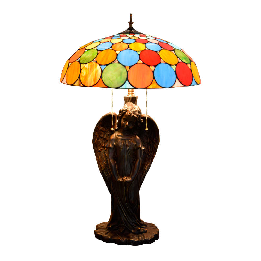 Blivuself Tiffany Lamp Stained Glass Lamp 20 Inch Colorful Round Piece Little Boy Angel Lamp European Light Luxury Decorative Lamp For The Living Room Bedroom Hallway Retro Art Decorative Lamp Tiffany Style Table Lamp Classical Furniture Decoration (OFTX133)