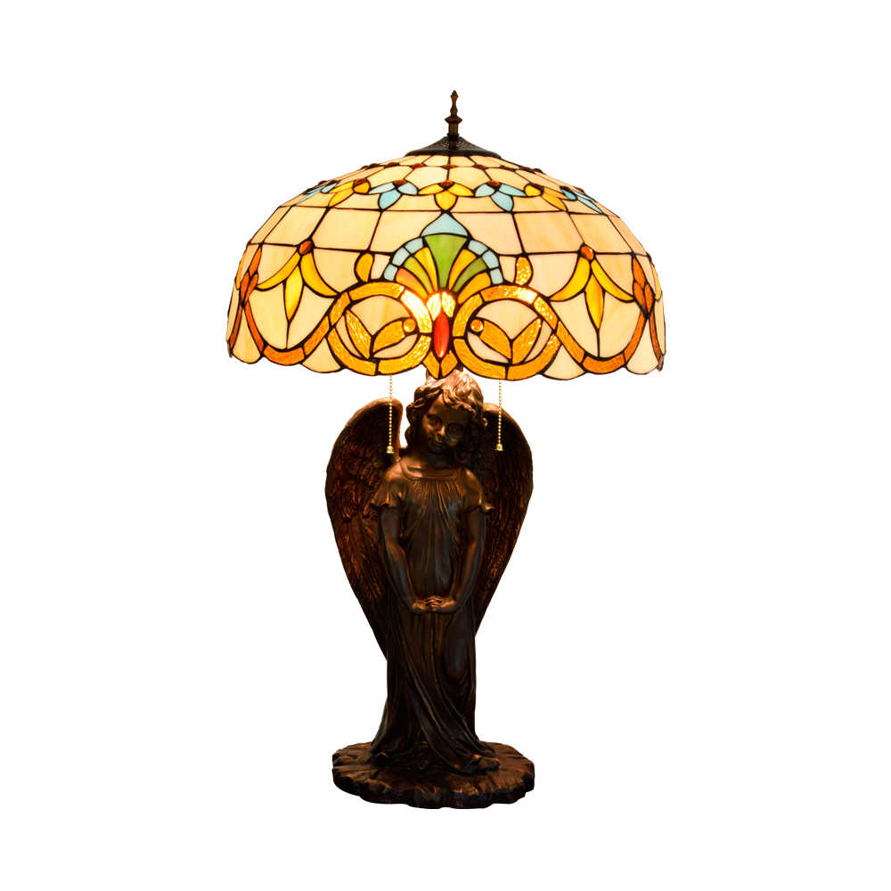 Blivuself Tiffany Lamp Stained Glass Lamp 20 Inch Baroque Little Boy Angel Table Lamp European Light Luxury Atmosphere Decorative Table Lamp For Living Room Bedroom Porch Retro Art Decorative Table Lamp Tiffany Style Table Lamp Classical Furniture Decoration (OFTX128)
