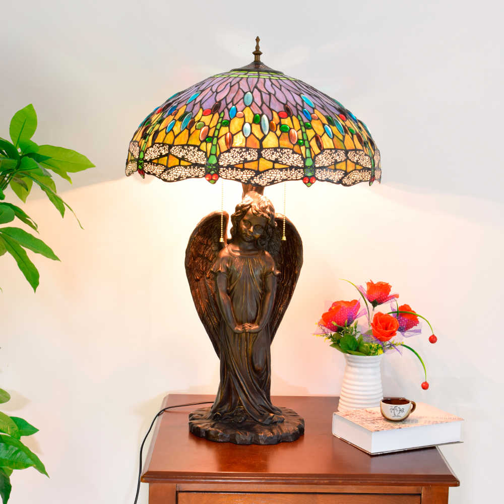  Blivuself Tiffany Lamp Stained Glass Lamp 20-Inch Beads Dragonfly Little Boy Angel Light Lamp European-Style Luxury Decoration Lamp Sitting Room Bedroom Atmosphere Porch Art Decoration Lamp Tiffany Style Restoring Ancient Ways Classic Furniture Decoration Lamp (OFTX125)
