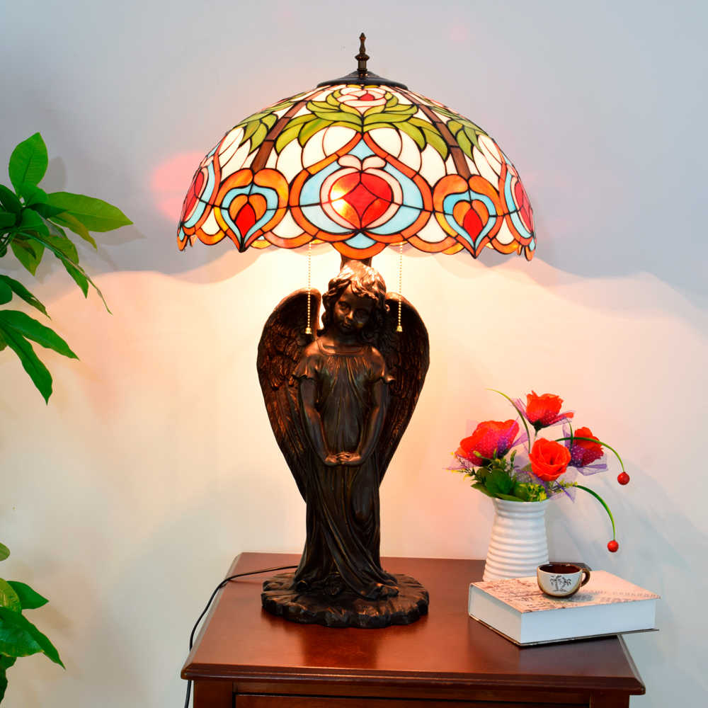 Blivuself Tiffany Lamp Stained Glass Lamp 20 Inch Fairy Peach Little Boy Angel Desk Lamp European Light Luxury Atmosphere Decorative Desk Lamp Living Room Bedroom Porch Retro Art Decorative Desk Lamp Tiffany Style Desk Lamp Classical Furniture Decoration (OFTX123)