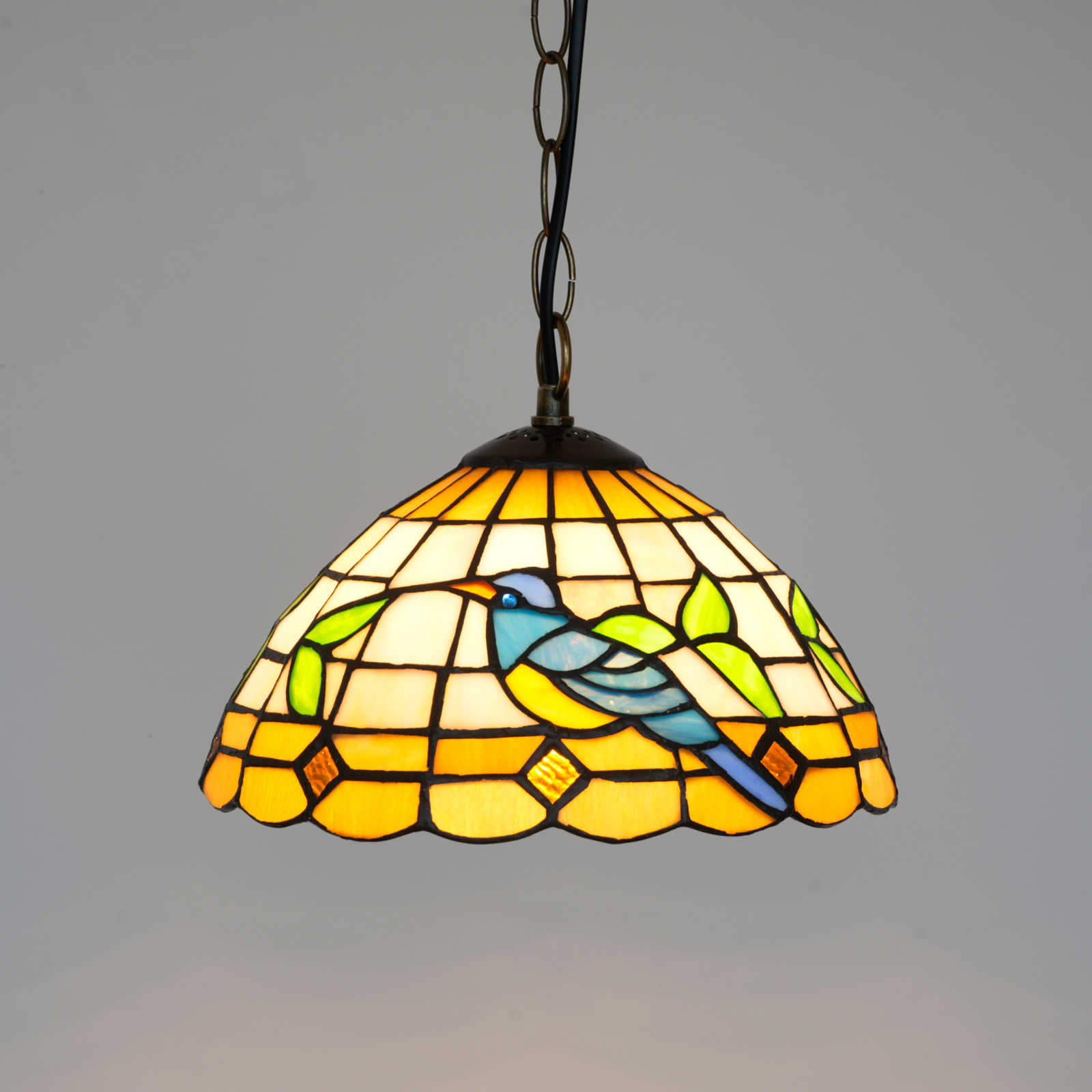 Blivuself Tiffany Chandelier Brown Bottom Blue Bird Stained Glass Chandelier 10 Inch Adjustable Chain Single Head Chandelier Elegant Retro Lamps Suitable For Restaurant Bar, Guest House Cafe Living Room Bedroom And Other Classical Art Home Decoration Lamp (OFP1441)