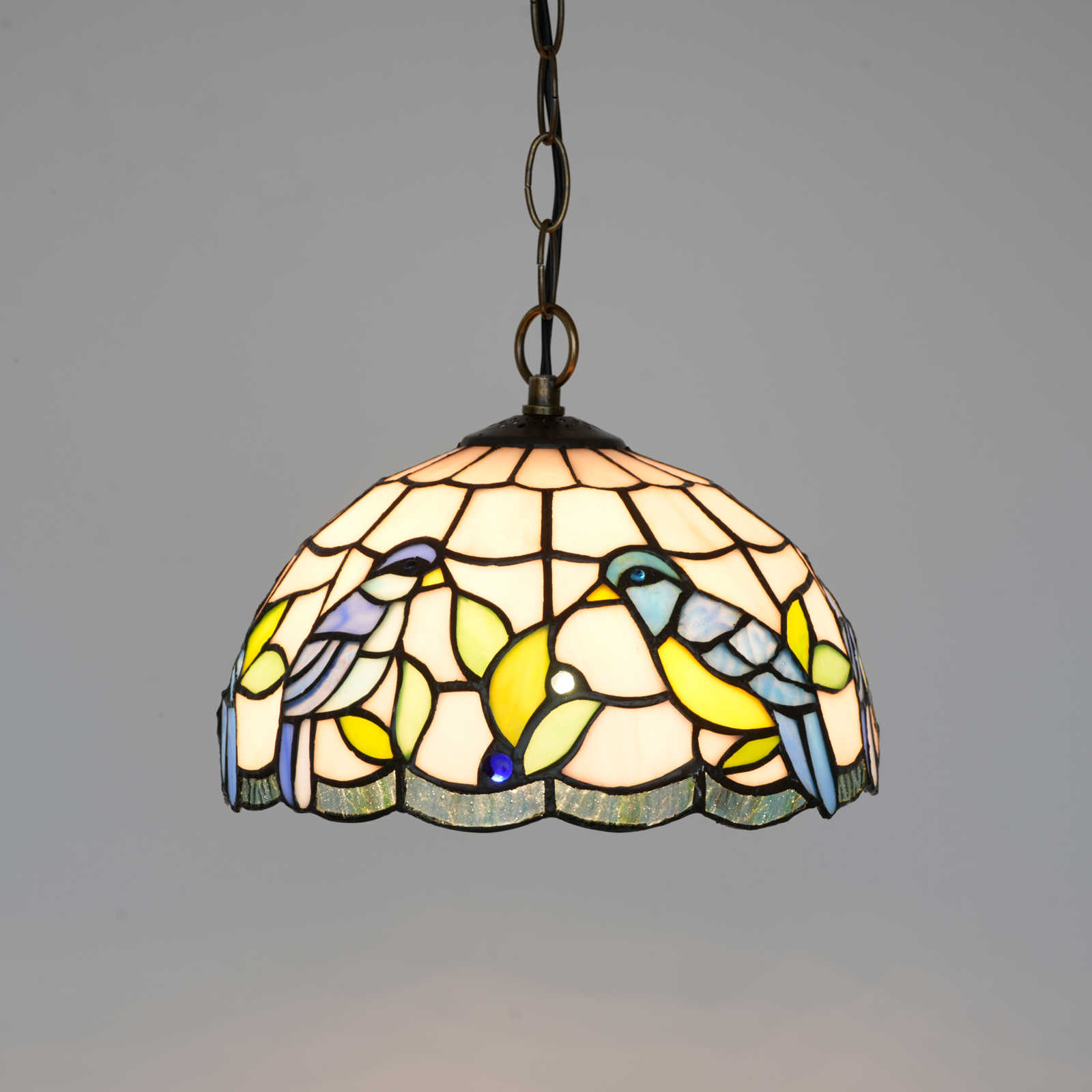 Blivuself Tiffany Chandelier Two Blue Bird Stained Glass Chandelier 10 Inch Adjustable Chain Single Head Chandelier Elegant Retro Lamps Adapted To Restaurant Bar, Guest House Cafe Living Room Bedroom And Other Classical Art Home Decoration Lamp (OFP1439)