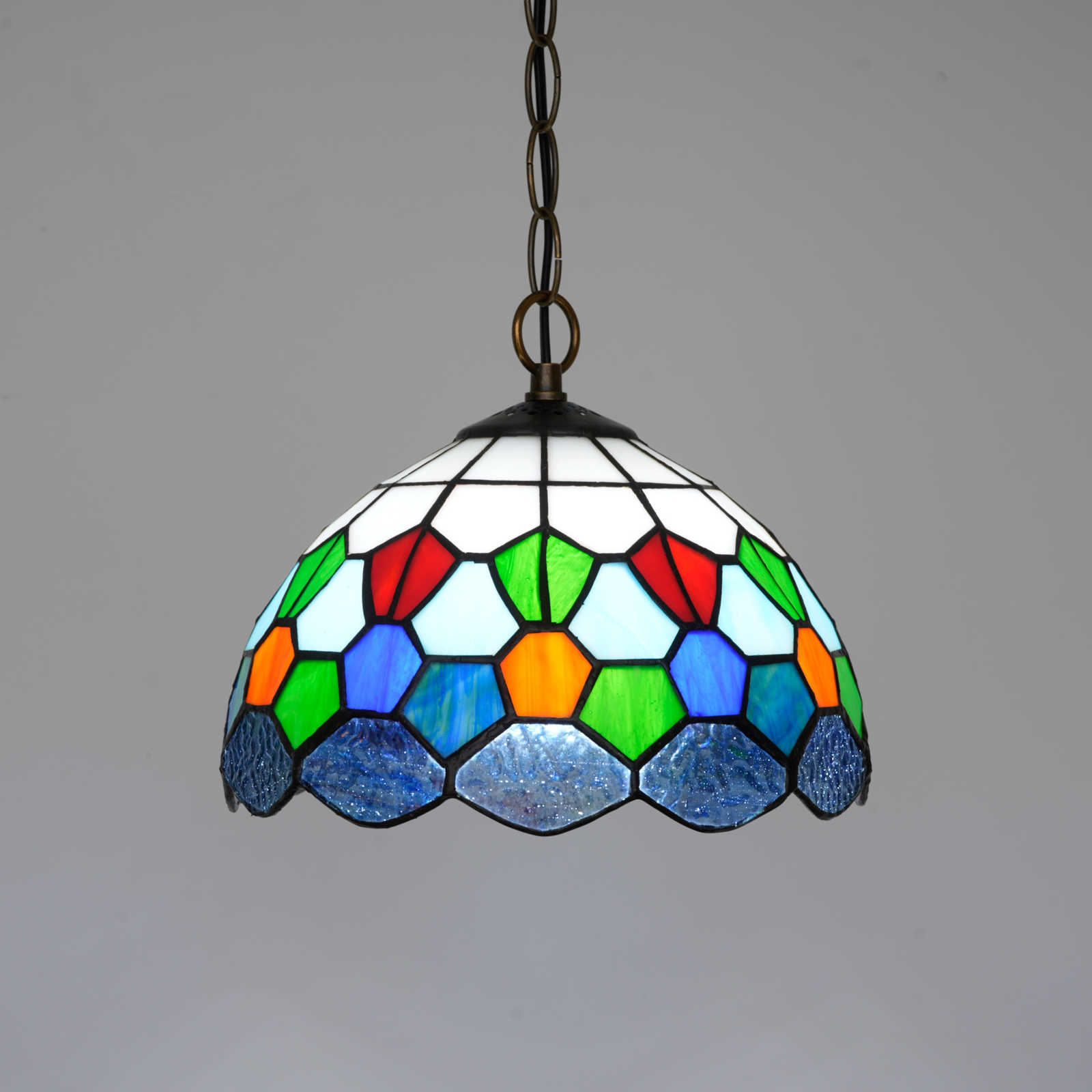 Blivuself Tiffany Chandelier Colored Diamond Stained Glass Chandelier 10 Inch Adjustable Chain Single Head Chandelier Elegant Retro Lamps Adapted To Restaurant Bar Bed And Breakfast Cafe Living Room Bedroom And Other Classical Art Home Decoration Lamp (OFP1438)