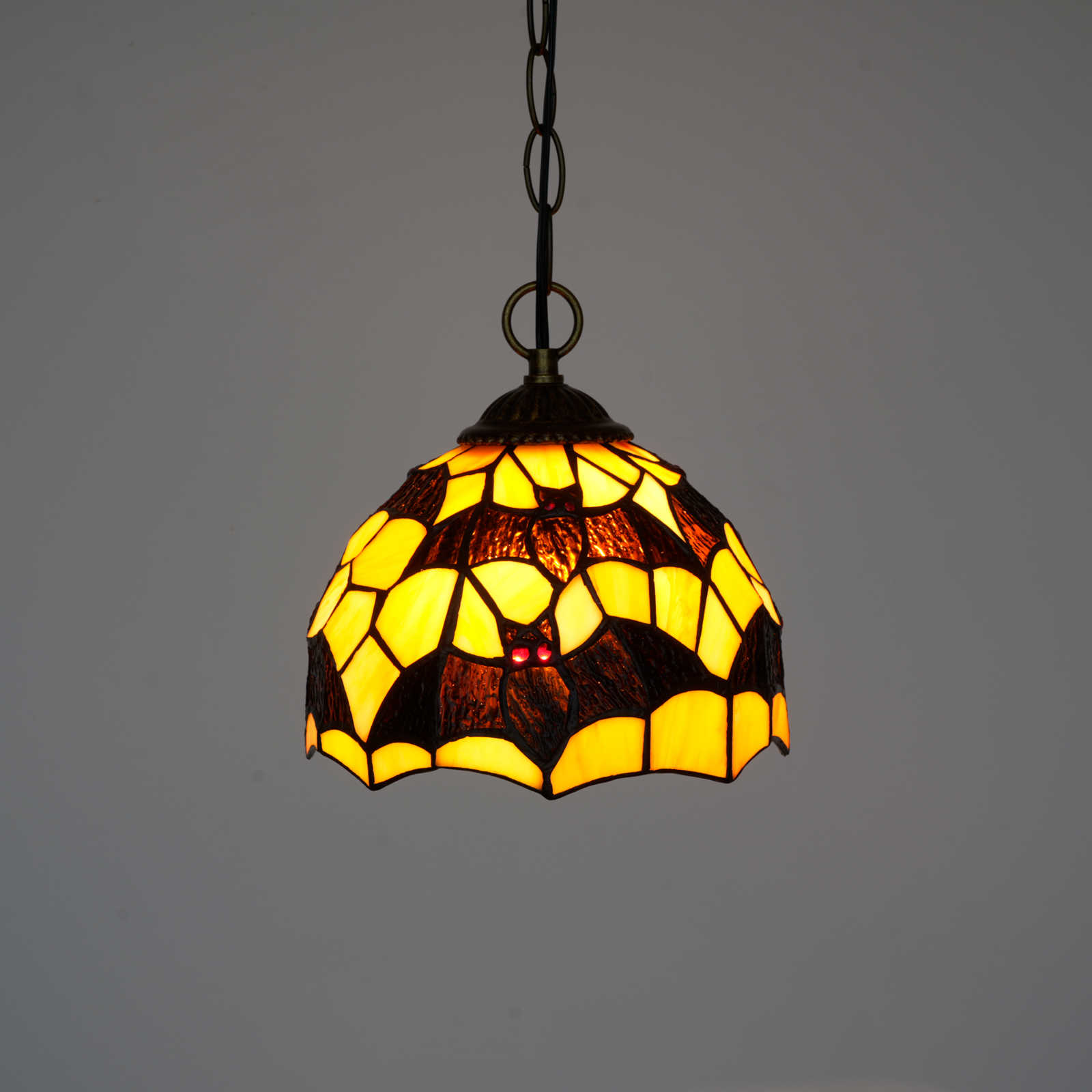 Blivuself Tiffany Chandelier Yellow Bottom Black Bat Stained Glass Chandelier 8 Inches Adjustable Chain Single Head Tiffany Style Chandelier Elegant Retro Lamps Suitable For Restaurants Bars Guest Houses Cafes Living Rooms Bedrooms And Other Classical Art Home Decoration Lamps (OFP1431)