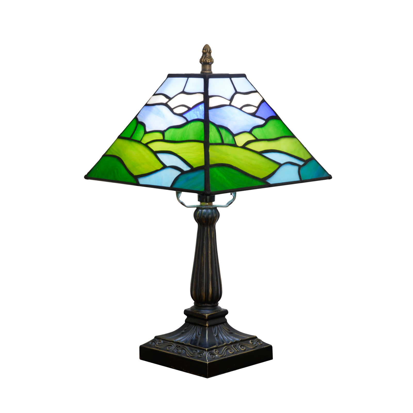 Blivuself Tiffany Lamp Castle Peak Plains Handmade Copper Foil Solder Stained Glass Desk Lamp 8 Inch Antique Relief Resin Base Bedside Desk Atmosphere Lamp American Country House Living Room Art Decoration Table Lamp Gradient Castle Peak Plains Natural Pattern For Bedroom Study Cafe General (Ofu1460)