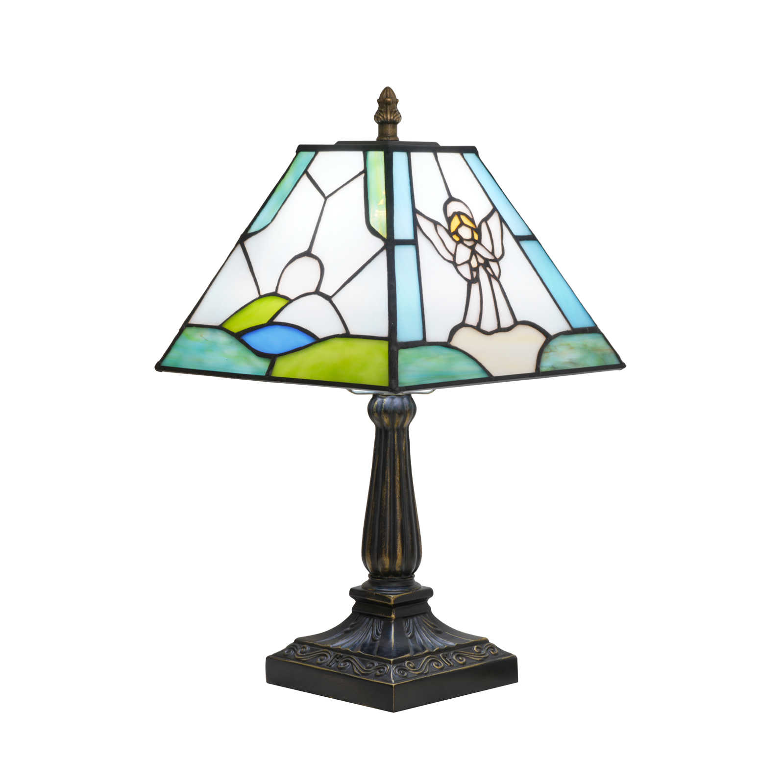 Blivuself Tiffany Lamp Is Cute And Soothing It Is A Handcrafted Copper Foil Solder Colored Glass Table Lamp With An 8-Inch Retro Resin Lamp Post It Features A Fresh Macaron Gradient Color Scheme. It Is An Artistic Decorative Table Lamp For Reading Bedrooms Churches And Homestays Creating A Gentle Atmosphere. (OFU1456)