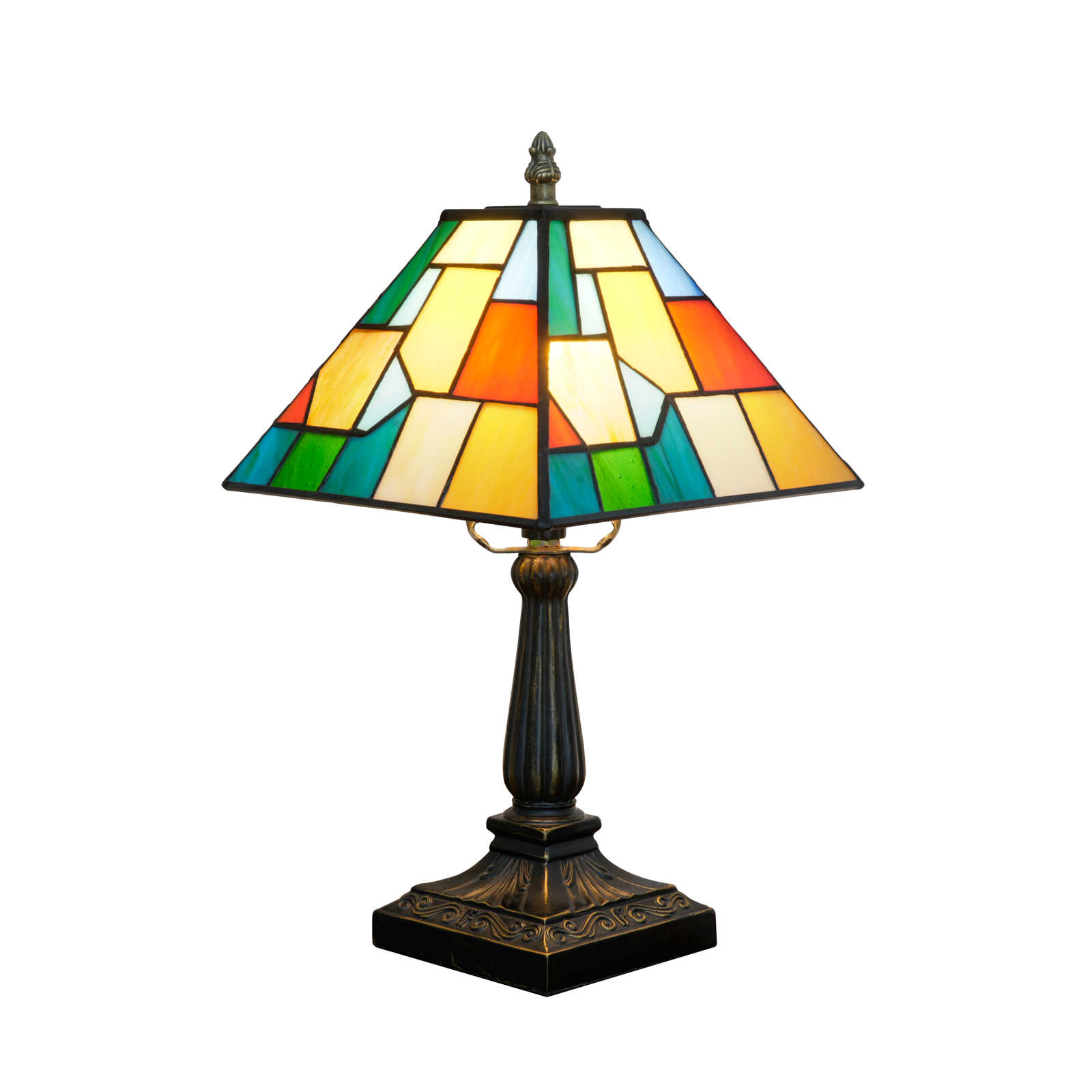 Blivuself Tiffany Lamp Mosaic Geometric Handcrafted Copper Foil Solder Stained Glass Table Lamp 8-Inch Retro Resin Lamp Column Colorful Contrasting Color Visual Eye-Catching Artistic Decorative Table Lamp Homestay Coffee Shop Personalized Artistic Atmosphere Bedside Lamp (OFU1455)