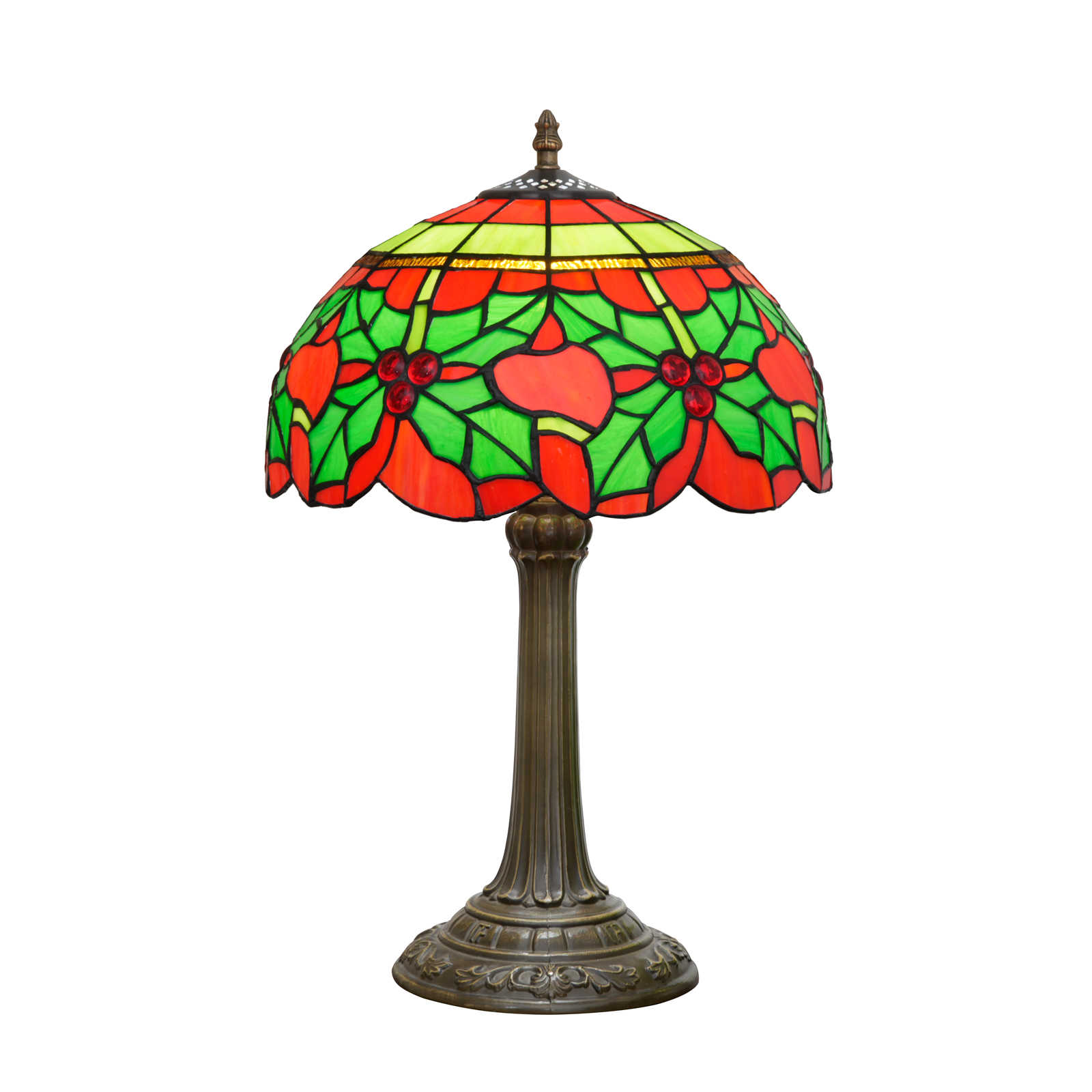 Blivuself Tiffany Lamp Christmas Red Background Green Leaf Handcrafted Copper Foil Solder Stained Glass Table Lamp 12-Inch Retro Resin Lamp Post Handcrafted Colored Glass Wintergreen Berry Artistic Decorative Table Lamp Living Room Festive Atmosphere Table Lamp American Guesthouse Tavern Autumn And Winter Decorative Lamp (OFT1447)