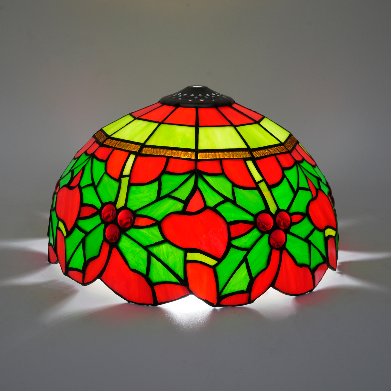 Blivuself Tiffany Lampshade 12 Inch Red Bottom Christmas Flower Hand-Welding Stained Glass Lampshade Classic Red Green Holly Berry Christmas Pattern Festive Atmosphere Replacement Lampshade For Desk Lamp Chandelier Ceiling Lamp Floor Lamp And Other Festive Atmosphere Lamps Accessories DZ12062X