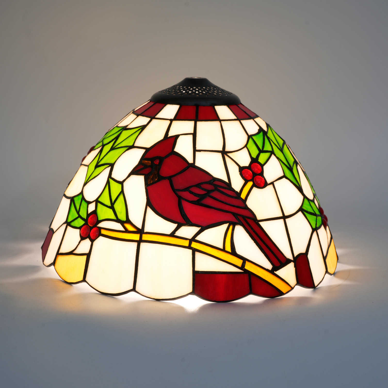 Blivuself Tiffany Lampshade 12 Inch North American Cardinal Bird Hand-Welded Stained Glass Lampshade American Country Autumn Winter Warm Atmosphere Lamps Accessories Replacement Lampshade For Desk Lamp Ceiling Lamp Floor Lamp Chandelier DZ12059X