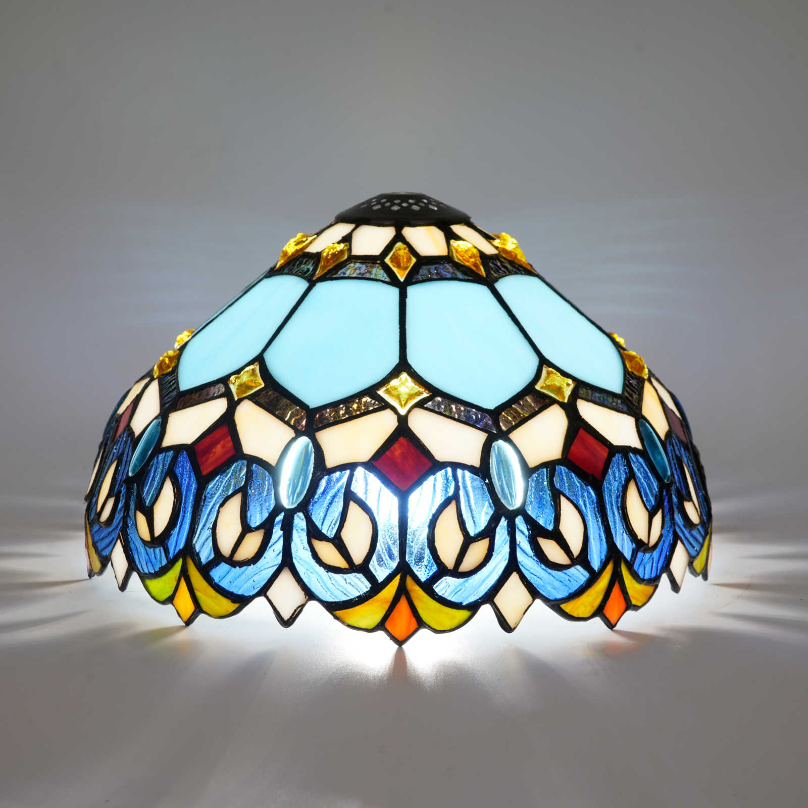 Blivuself Tiffany Lampshade 12 Inches Azure Square Beads Mediterranean Hand-Welded Stained Glass Lampshade Retro Seaside Homestar European Light Luxury Atmosphere Lamps Accessories Replacement Lampshade For Desk Lamp Ceiling Lamp Floor Lamp Chandelier DZ12056X