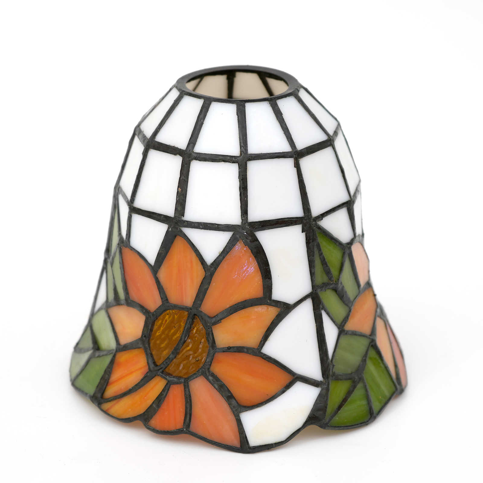 Blivuself Tiffany Lampshade Handcrafted Stained Glass Lampshade 6-Inch Horn Orange Sunflower Replacement Lampshade Chandelier Wall Lamp And Other Classic Craftsmanship Of Tiffany Style Retro Country Home Decoration (1 Piece, Zb6074)