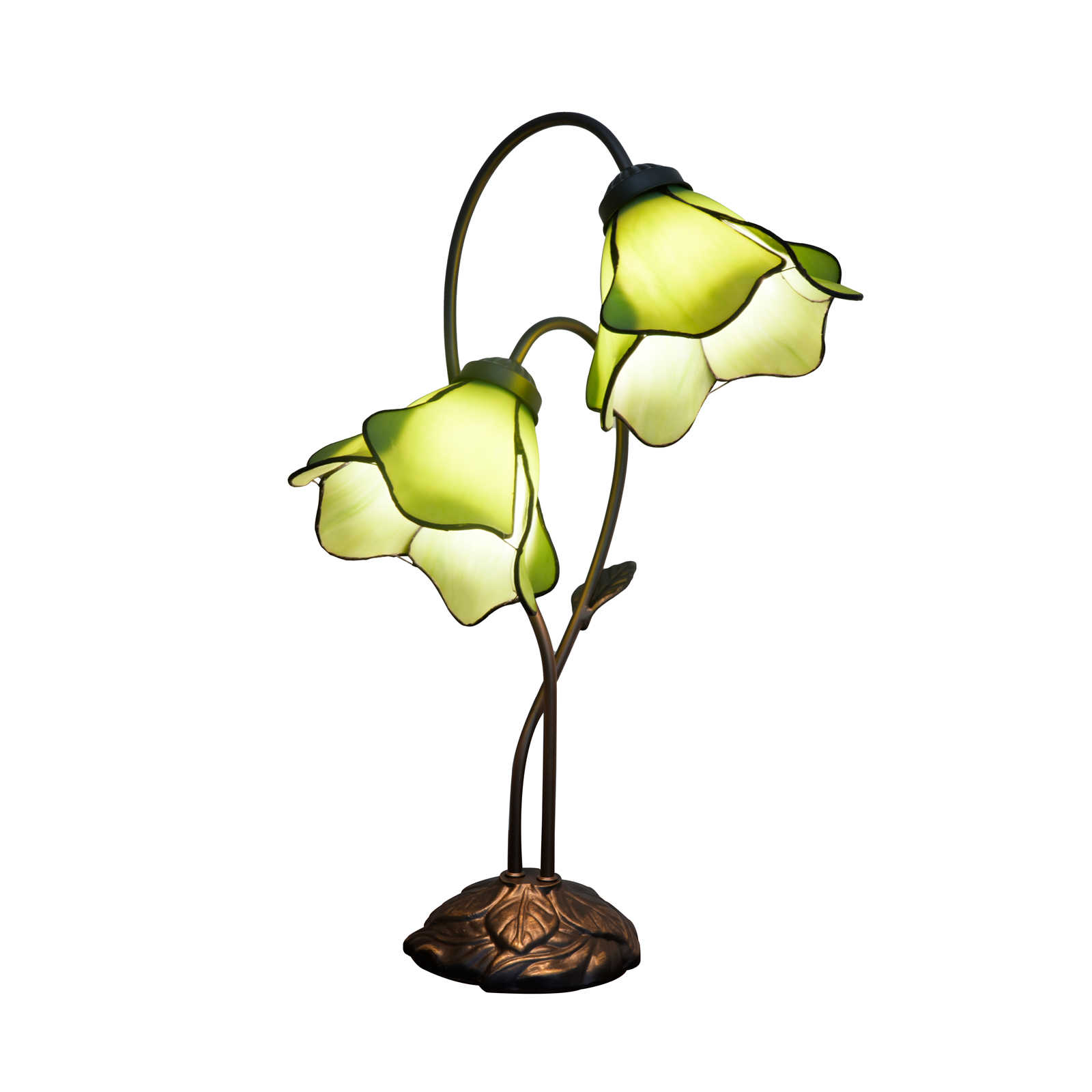Blivuself Tiffany Lamp Double-Headed Green Petals Handmade Stained Glass Desk Lamp Bedside Lamps 8 Inch Retro Art Decoration Table Lamp Living Room Bedroom Kitchen Office Study Home Decoration Lady Friend Family Gift (OFT1462)