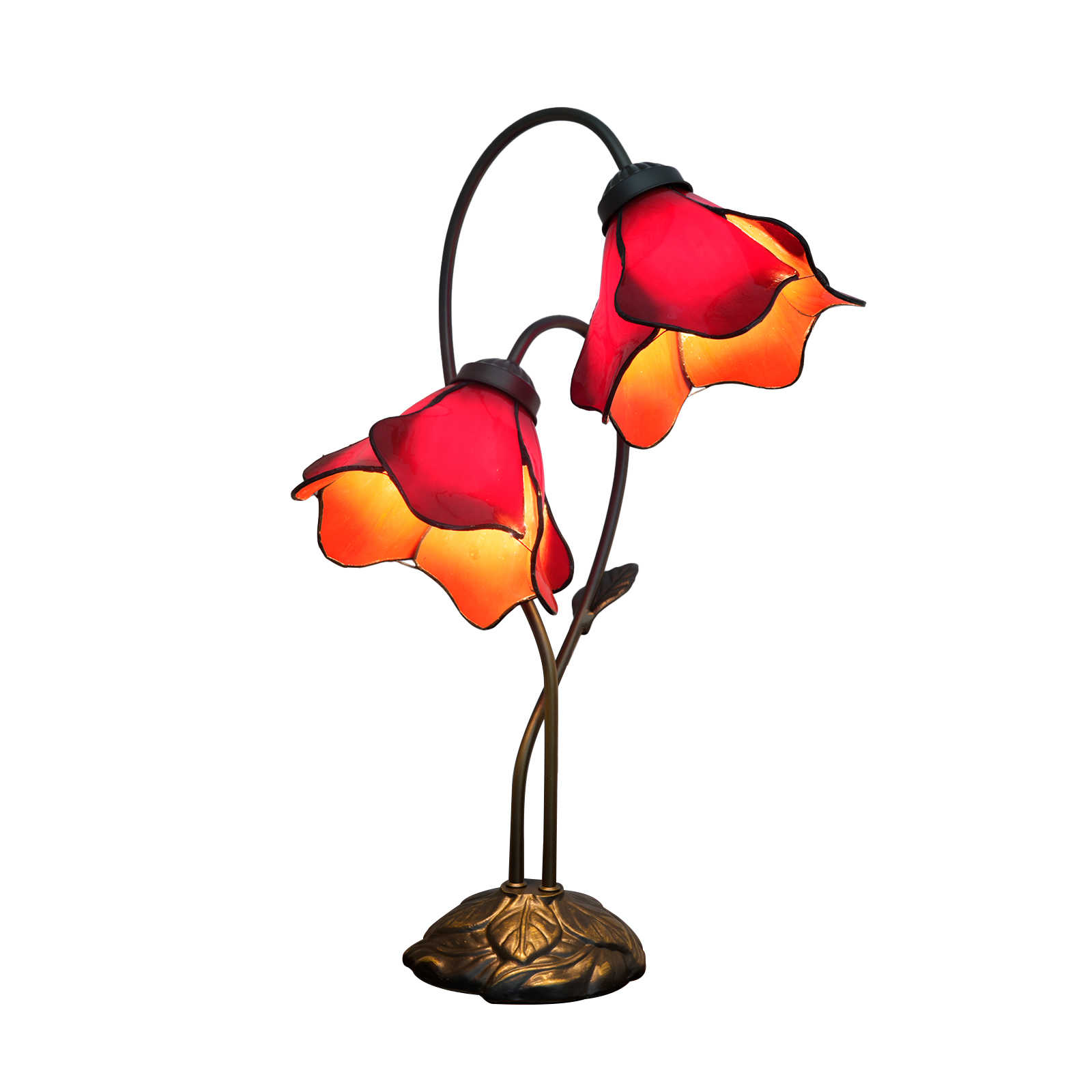 Blivuself Tiffany Lamp Double-Headed Red Petals Handmade Stained Glass Desk Lamp Bedside Lamps 8 Inch Retro Art Decoration Table Lamp Living Room Bedroom Kitchen Office Study Home Decoration Lady Friend Family Gift (OFT1463)