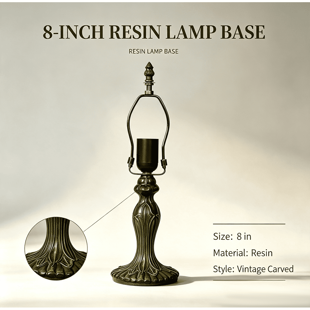 Blivuself Retro Decorative Resin Table Lamp Base 8 Inch E26/E27 - Bronze Antique Base - Diy Replacement Lamp Base Suitable For Painted Glass Lampshades, Bedroom, Living Room, Office Desk Lighting Accessories Retro Style Home Lighting Decoration 1 Pcs