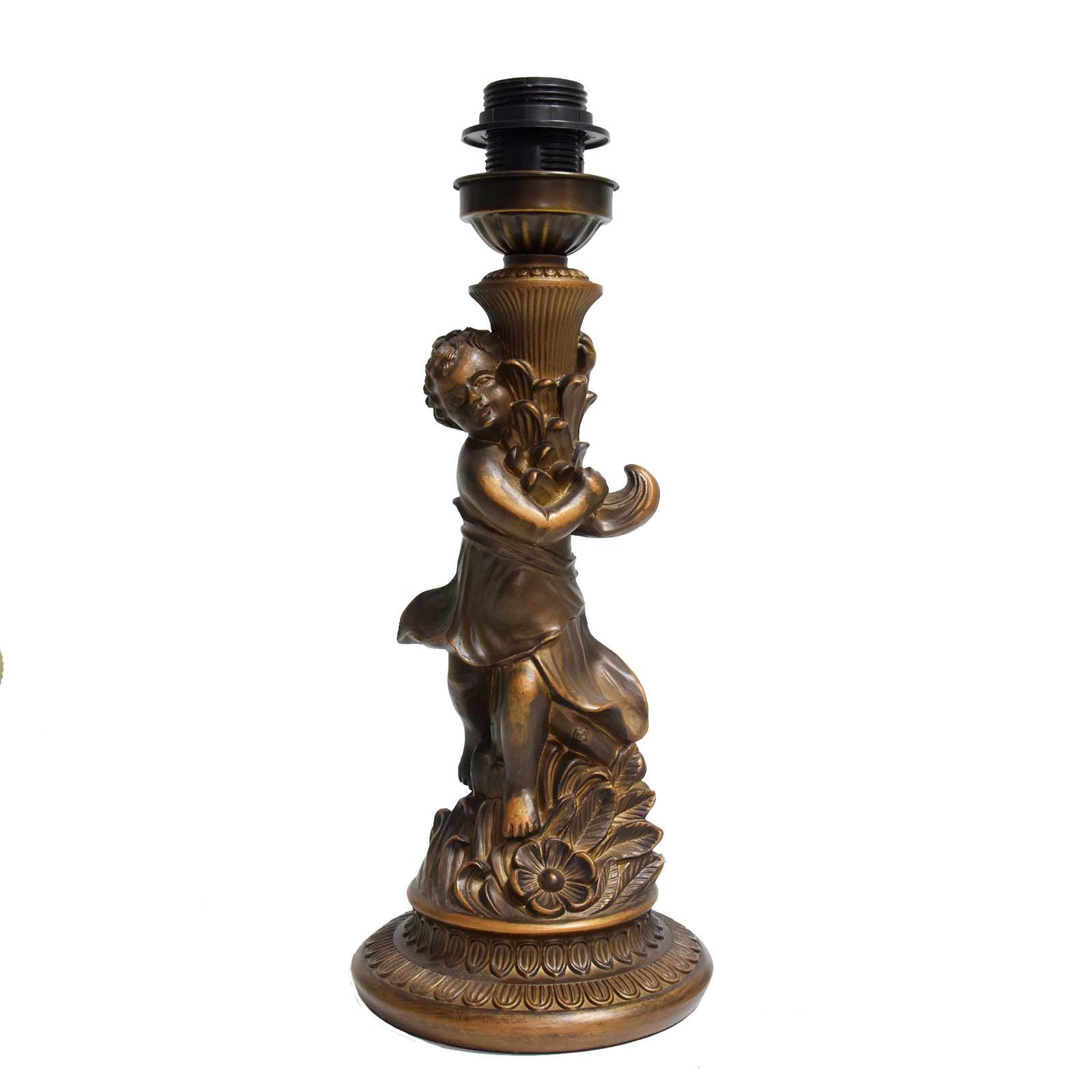 Blivuself Retro Bronze Little Boy Angel Sculpture Lamp Base, Decorative Flower Carving Table Lamp Stand E26/E27 Base Diy Replacement Lamp Base, Suitable For Painted Glass Lampshade, Bedroom Living Room Office Desk Lighting Table Lamp Accessory, European Classic Home Decoration 1pcs