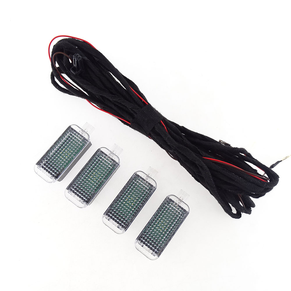 1Set LED Foot Light with Wiring Harness Cable for Volkswagen Passat B6 B7 Golf MK6 Audi A6 A7 A8 Q5 TT RS6 7 TTRS Octavia Seat Leon 3AD947409 3AD 947409