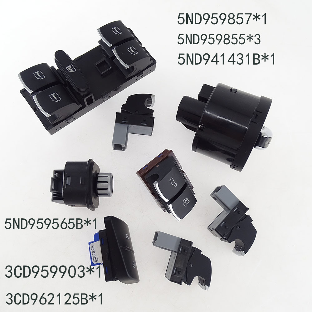 Chrome Headlight Switch Side Mirror Push Button Master Window Switch Kit for Volkswagen Passat Jetta 5ND959855 5ND959857 5ND959565A 5ND941431B 3C0959903