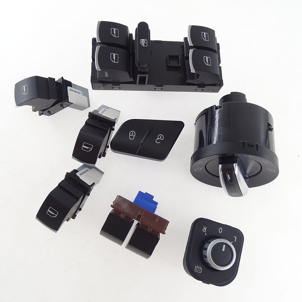 Chrome Headlight Switch Side Mirror Push Button Master Window Switch Kit for Volkswagen Passat Jetta 5ND959855 5ND959857 5ND959565A 5ND941431B 3C0959903