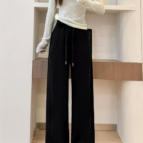 New tall and loose autumn and winter straight-leg pants high waist and wide legs corduroy casual women's pants