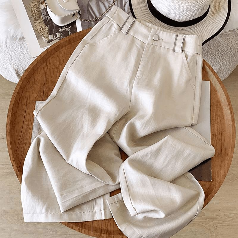 2025 summer Tencel linen casual straight-leg pants women's pants elastic high-waisted pants women's loose wide-leg pants look thin