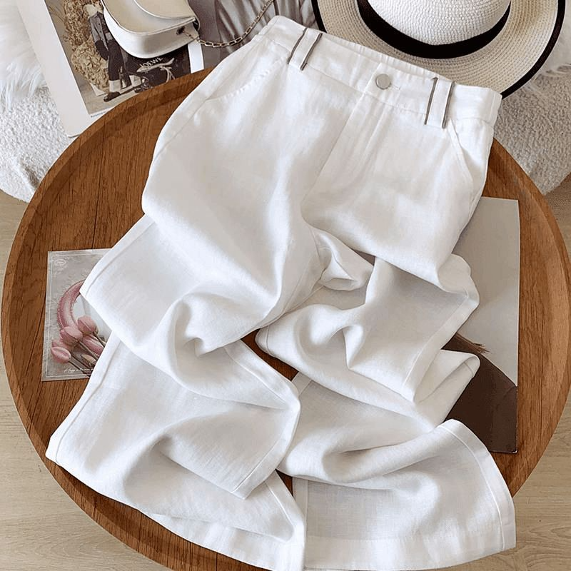 2025 summer Tencel linen casual straight-leg pants women's pants elastic high-waisted pants women's loose wide-leg pants look thin