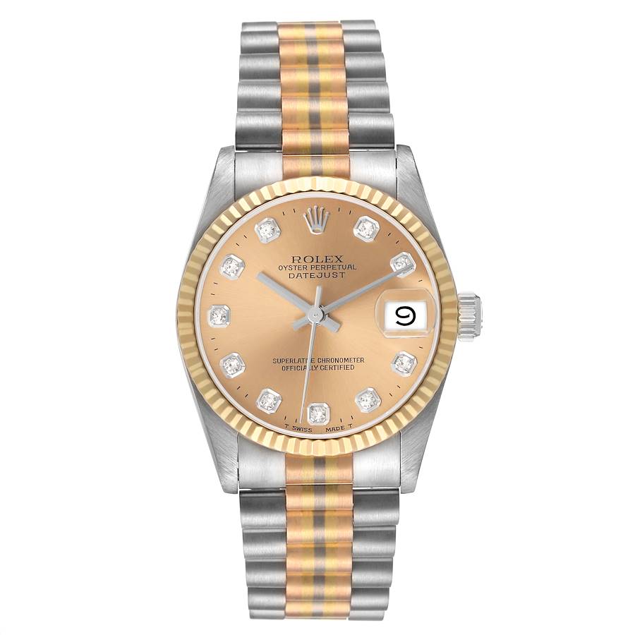 Replique Rolex President taille moyenne tridor or blanc jaune rose diamants montre 68279