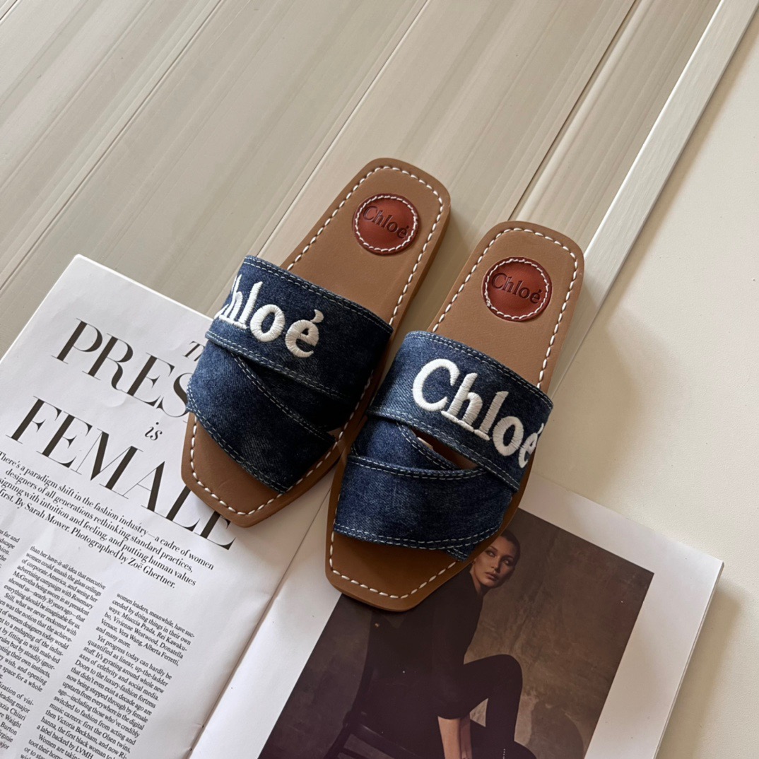 Chloe  new denim collection cross Roman slippers