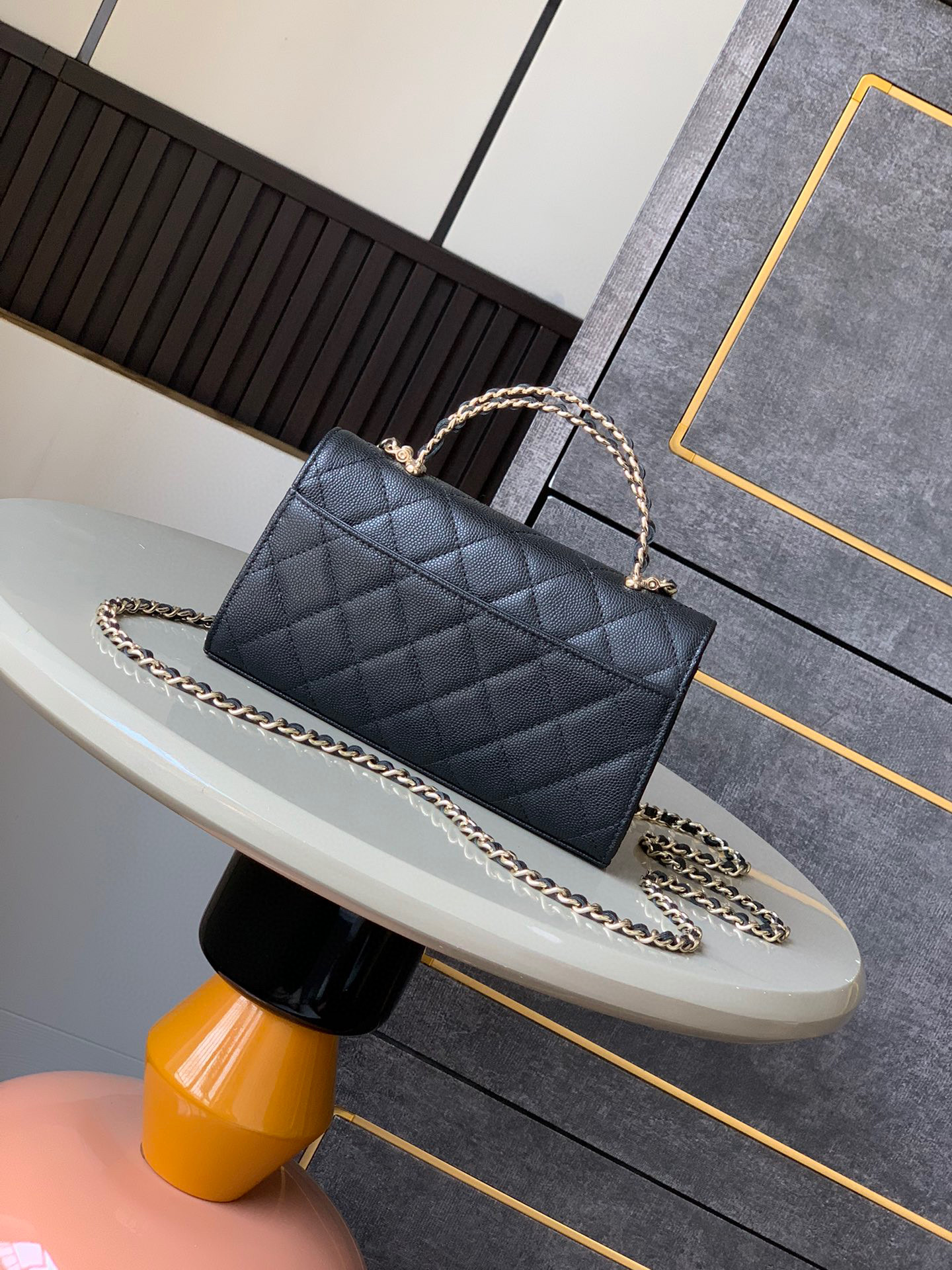 Chanel 25s Cross Handle Kelly Leather Horizontal Edition Large Black Gold